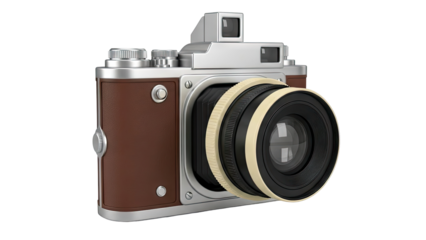 Vintage Camera with Brown Leather and Silver Accents