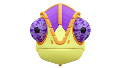 3D Rendered Chameleon Head with Large Purple Eyes