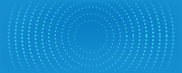 Abstract blue banner template with halftone circle decoration, modern digital design for technology, business, presentation, and web layout.