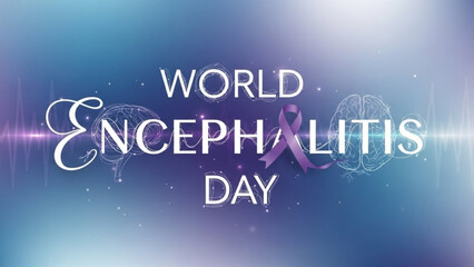 World encephalitis day awareness purple ribbon on blue background