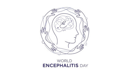 World encephalitis day awareness illustration with brain and hands