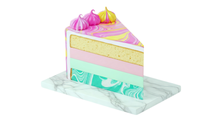 Slice of Marbled Cake with Meringue Topping on Marble Slab