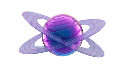 3D Abstract Planet with Purple and Blue Rings