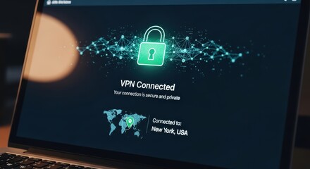 Digital screen displays successful connection status for a private network service