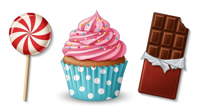 Colorful sweets and treats cupcake chocolate lollipop dessert