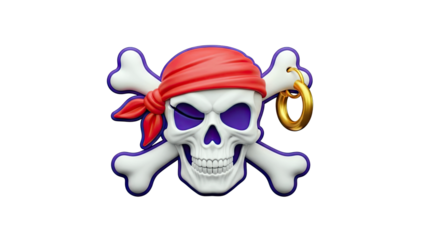 Pirate Skull and Crossbones with Red Bandana and Gold Hoop