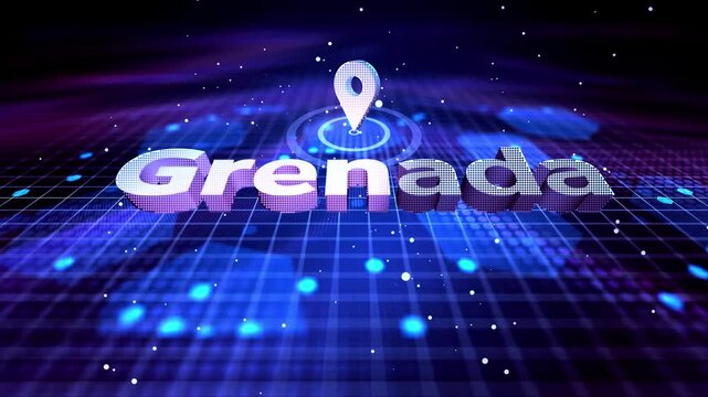 Digital Grenada Concept with Location Pin on Futuristic Technology Map, pin, location, icon, location icon, country location