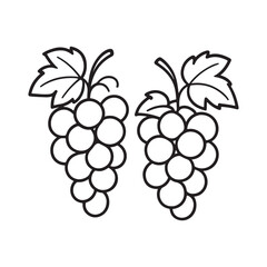 Obraz premium Simple Line Art Illustration of Two Bunches of Grapes with Leaves
