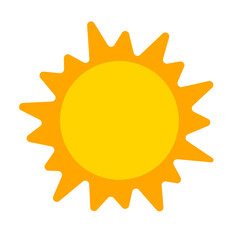 Bright yellow sun icon radiating optimism, flat vector style with symmetrical rays and clean circular core,
