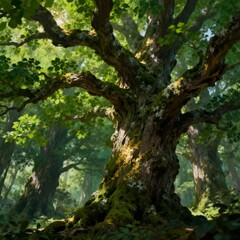 Obraz premium A majestic canopy rendered in rich greens and subtle golden high