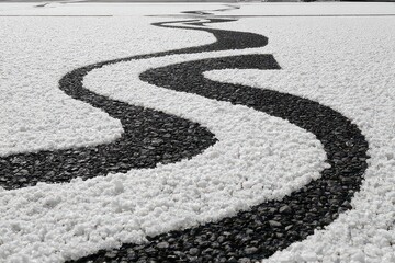 Black River Pattern Through White Pebbles Winding Pathway Art Installation Outdoor Scenic Landscape Graphic Element Concept Conceptual Background