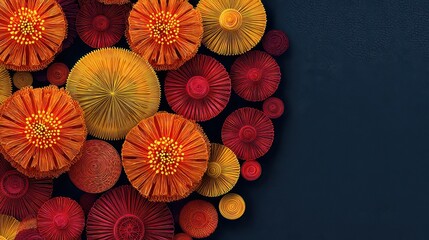 Celebratory Array Of Fiery Red And Yellow Spheres On Deep Gray Surface Festive Backdrop Texture Effect Digital Art