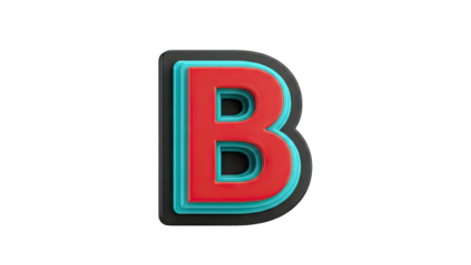 3D Rendered Letter B with Red, Teal, and Black Layers