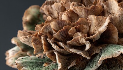Folded layers, brown, beige, and green flower
