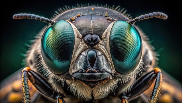 Intricate details of a black soldier fly's facial structure