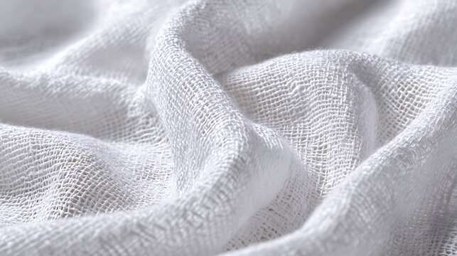 White gauze fabric with intricate woven texture graphic