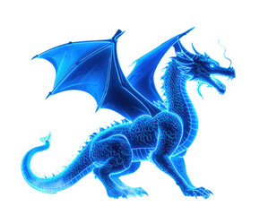 Neon glowing blue dragon silhouette cyberpunk futuristic style isolated