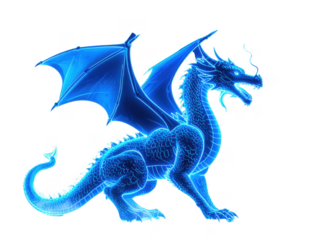 Neon glowing blue dragon silhouette cyberpunk futuristic style isolated