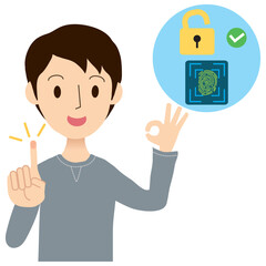 指紋認証でロック解除する男性