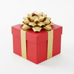 Obraz premium Elegant red gift box with golden ribbon and bow