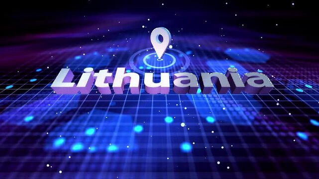 Digital Lithuania Concept with Location Pin on Futuristic Technology Map, pin, location, icon, location icon, country location