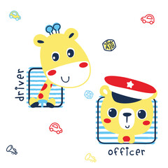 Fototapeta premium Giraffe Driver And Bear Officer