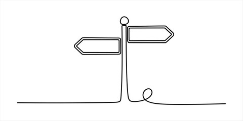 Continuous line art of a blank directional signpost representing choice and a future path Vector, illustration © Ratna Art_Gallery