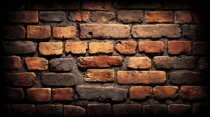 Rustic Orange Brick Wall Texture With Dark Vignette Provides A Warm And Gritty Backdrop With Visible Mortar Lines And Uneven Surfaces Creating An Aged Effect