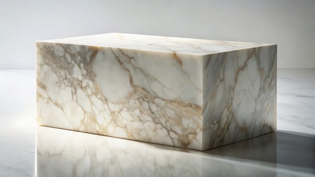 Modern marble block with subtle shadow and reflection on polished surface