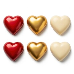 Fototapeta premium Collection of six metallic heart-shaped ornaments