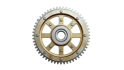 Close-up of a Metallic Cogwheel with Gold and Silver Tones