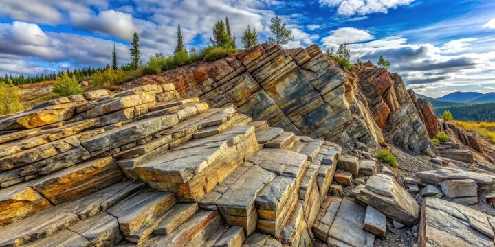 Geological formation of mica-quartz schist in Yukon-Tanana Terrane bedrock