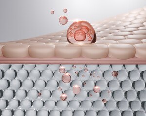 Cosmetic serum Oil drop on skin cell, Skin Repair, moisturizer, collagen serum, 3d rendering.