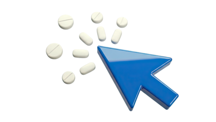 Cursor arrow pointing towards scattered pills