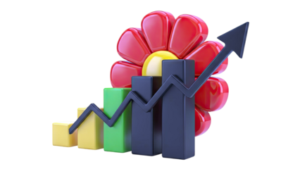 Growth Bar Chart with Flower and Upward Arrow