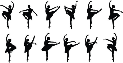 Elegant Ballet Silhouettes in Classical Poses Showcasing Grace, Balance, Flexibility, Pointe Technique, and Artistic Expression in Tutu Costumes © Lutfun Creatives