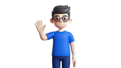 3D Cartoon Boy Waving Hello