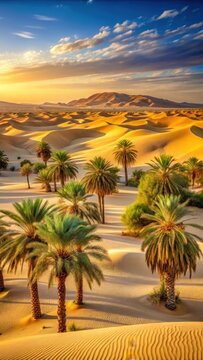 Golden light on Wadi El Rayan's ancient palm trees
