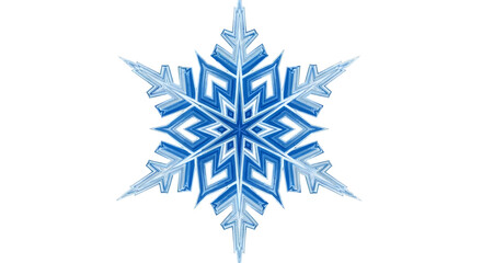 Intricate blue and white snowflake with geometric patterns and icy details for winter decoration
