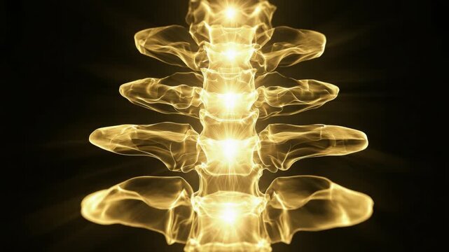 Luminous Lumbar Spine: A detailed and artistically lit depiction of a lumbar spine, radiating a sense of scientific and medical insight.