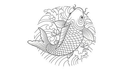 Intricate Black and White Illustration of a Traditional Fish Tattoo Design for Body Art Enthusiasts