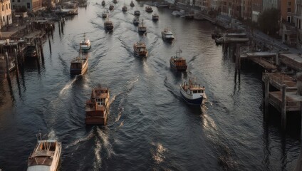 Canal scene with many small boats