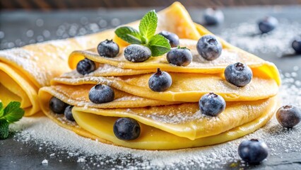 Yellow crepes filled with tangy lemon curd and topped with juicy blueberries