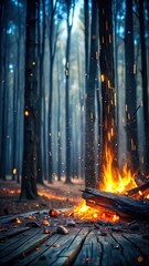 Flickering warm glow from glowing hot embers on a charred and cracked wooden surface