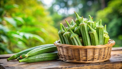 okra fruit in bamboo basket