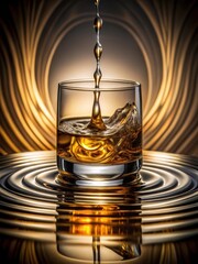 Dramatic liquid fall from a bottle into a glass of whisky