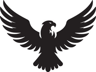 Obraz premium A striking black silhouette of an eagle or hawk with wings wide open, soaring or perched in an iconic, majestic pose, symbolizing strength and freedom.