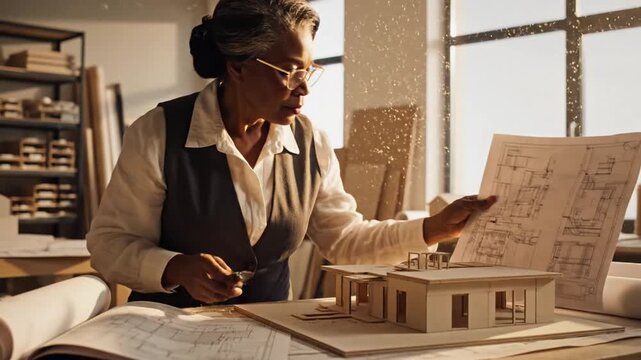 Cinematic close-up shot of professional architect hand sketching intricate construction plans and blueprint designs on drafting paper using pencil for engineering building project development.
