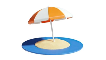 Minimalist Beach Scene with Orange and White Umbrella