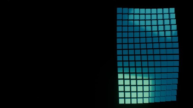 Abstract Blue Cube Grid Wall with Copy Space. Digital Data Blocks Wave. Solar Panel or Server Texture Background.